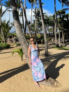 Lilly Pulitzer Pink Blue Tropical Print Maxi Dress XS